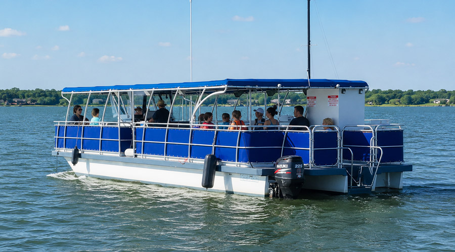 Families enjoying a Sam's Dock boat charter on Lake Lewisville